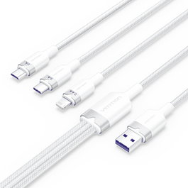 Vention Cable USB 2.0 3 en 1 Lightning, USB-C y Micro-USB, 1.5m, Blanco